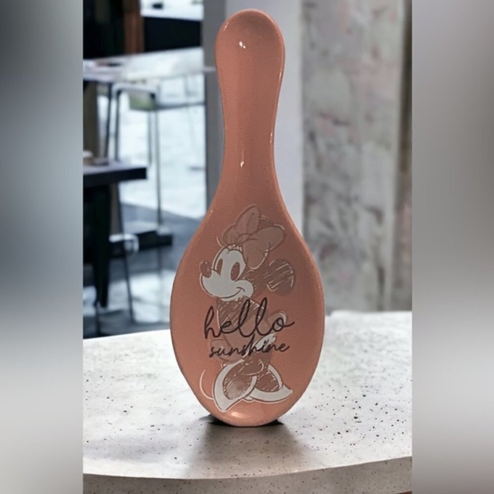 Disney Minnie Mouse Spoon Rest Ceramic Hello Sunshine NWT Mid Century Pink Coral - Picture 15 of 15